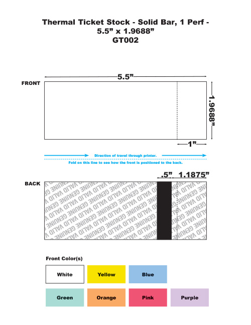 GT002 Generic Thermal Ticket Stock