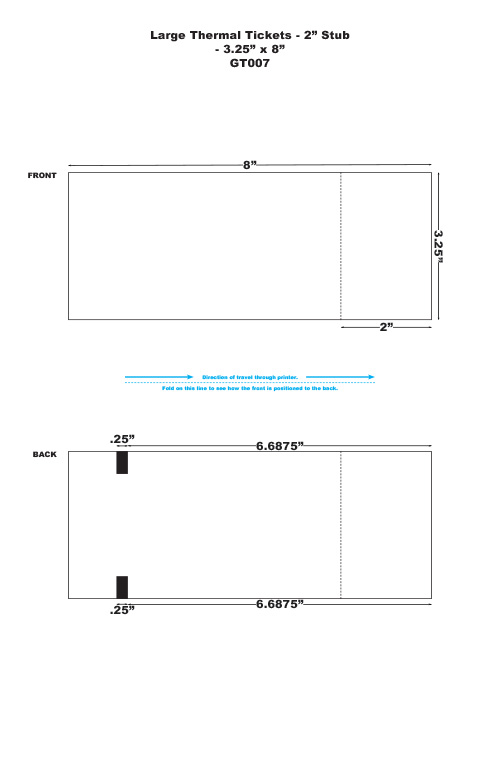 GT007 Large Generic Thermal Ticket Stock 3.25 x 8 inches with 2 inch Stub