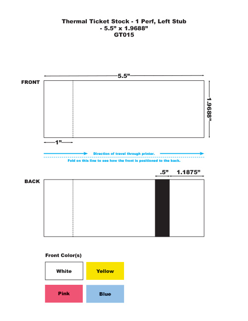 GT015 Generic Thermal Ticket Stock 1 Perf Left Stub